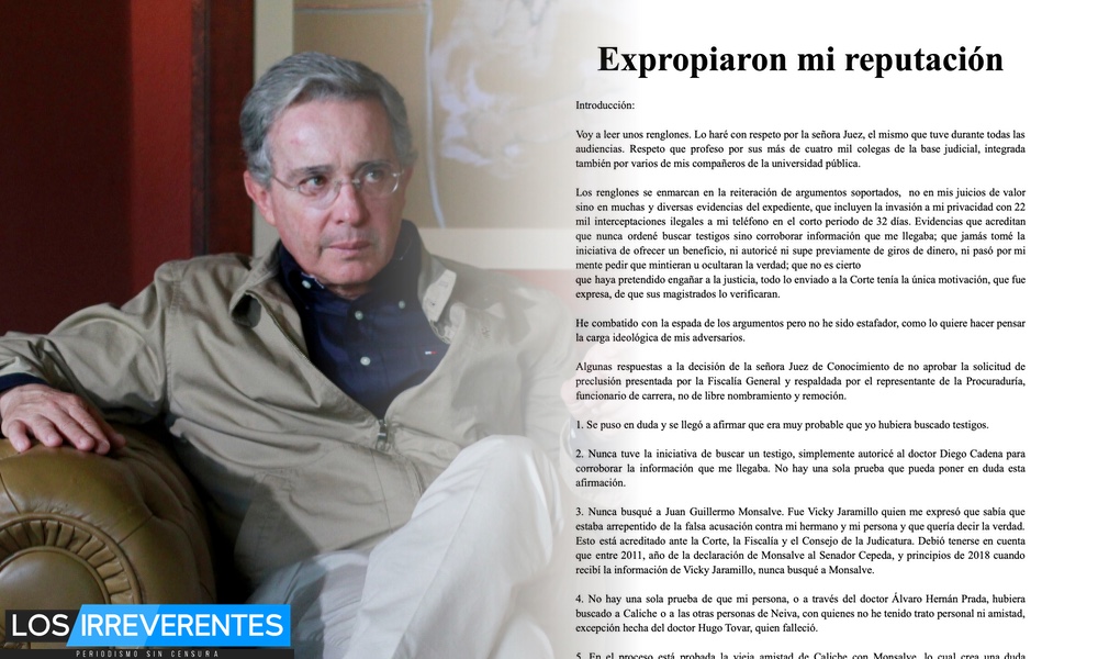 Álvaro Uribe: «Yo no soborno testigos, los confronto»